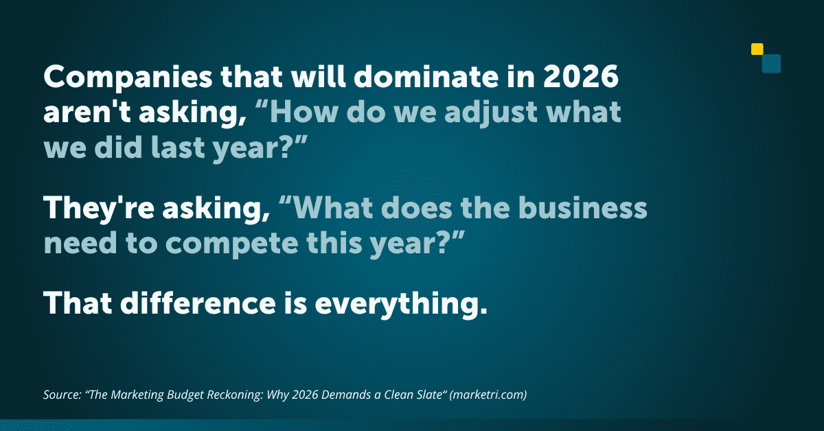 Companies that will dominate in 2026 aren't asking, “How do we adjust what we did last year?” They're asking, “What does the business need to compete this year?” That difference is everything.